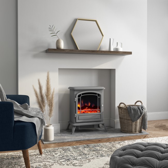 Grey Freestanding Electric Log Burner - AmberGlo - BuyItDirect.ie