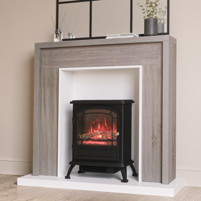 Oak Effect Freestanding Fireplace Suite with Electric Log Burner  - Amberglo