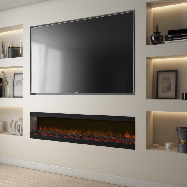 Black Inset Media Wall Electric Fireplace 72 inch - Amberglo
