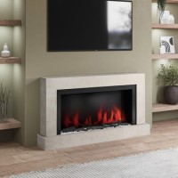 Black & Concrete 62inch Wall Mounted Electric Fireplace With Pebbles - AmberGlo Black & Concrete 62inch Wall Mounted Electric Fireplace With Pebbles - AmberGlo