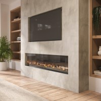 IMPERFECT - 60 Inch Black Inset Electric Media Wall Fireplace with Configurated Front and Side Glass Case - AmberGlo