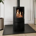 AGL070 Round Cast Iron 5kW Log Burning Multi-Fuel Stove in Black - AmberGlo
