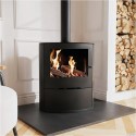 AGL071 Round Cast Iron Log Burning Multi-Fuel Stove in Black - 6.9kW - AmberGlo