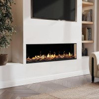 Premium Black 3-Sided Inset Electric Media Wall Fire Place with LCD Flame - 60 Inch - AmberGlo