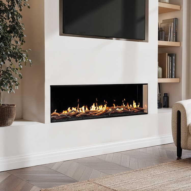 Black 60inch Inset Electric LCD Display Media Wall Fireplace - AmberGlo