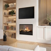 Black 31inch Inset Electric LCD Display Media Wall Fireplace - AmberGlo Black 31inch Inset Electric LCD Display Media Wall Fireplace - AmberGlo