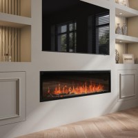 Black Slimline Inset Electric Media Wall Smart Fire Place - 60 Inch - AmberGlo