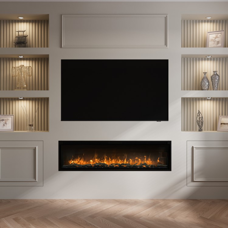 Black Slimline Inset Electric Media Wall Smart Fire Place - 60 Inch - AmberGlo
