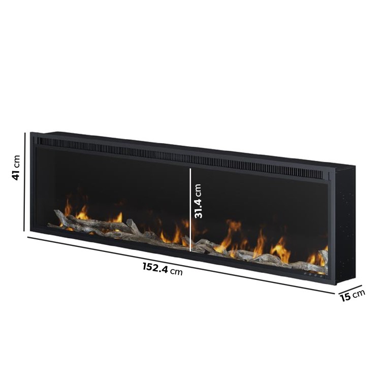 Black Slimline Inset Electric Media Wall Smart Fire - 60 Inch - AmberGlo