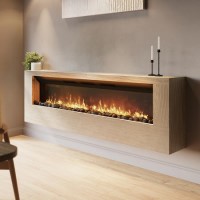 Wall-Mounted Electric Fire with Oak Surround and Remote Control - 70 Inch - AmberGlo Wall-Mounted Electric Fire with Oak Surround and Remote Control - 70 Inch - AmberGlo