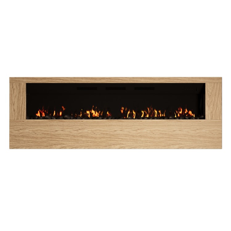 Wall-Mounted Electric Fire with Oak Surround and Remote Control - 70 Inch - AmberGlo