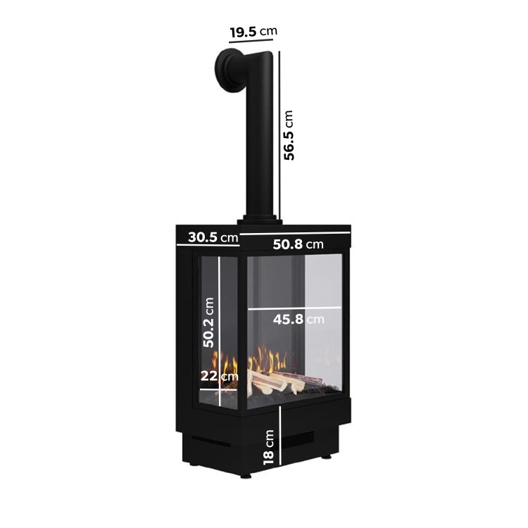 Electric Log Burner with Flue in Black - AmberGlo
