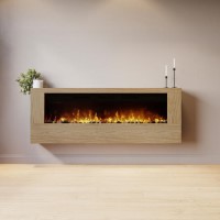 Wall-Mounted Electric Fire with Oak Surround - 60 Inch - AmberGlo