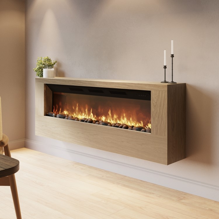 Wall-Mounted Electric Fire with Oak Surround - 60 Inch - AmberGlo