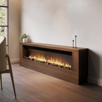 Wall-Mounted Electric Fire with Walnut Surround and Remote Control - 70 Inch - AmberGlo