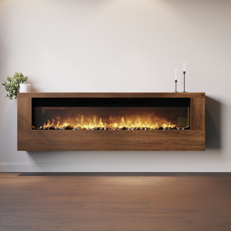 Wall-Mounted Electric Fire with Walnut Surround and Remote Control - 70 Inch - AmberGlo