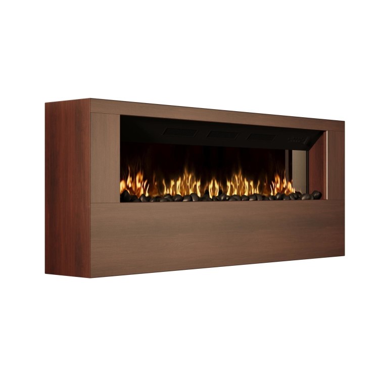 Wall-Mounted Electric Fire with Walnut Surround and Remote Control - 60 Inch - AmberGlo