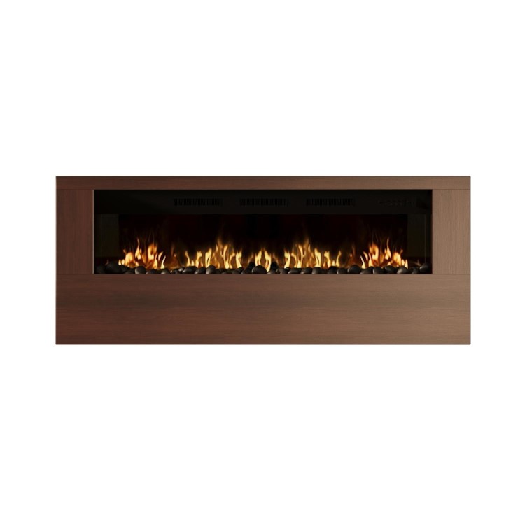 Wall-Mounted Electric Fire with Walnut Surround and Remote Control - 60 Inch - AmberGlo