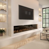 Black 3-Sided Inset Electric Media Wall Smart Fire Place - 80 Inch - AmberGlo