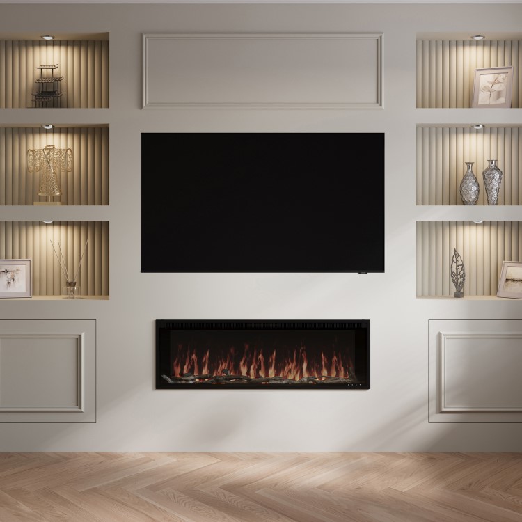 Black Slimline Inset Electric Media Wall Smart Fire Place - 50 Inch - AmberGlo