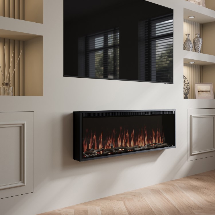Black Slimline Inset Electric Media Wall Smart Fire Place - 50 Inch - AmberGlo
