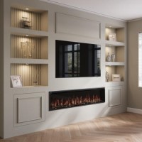 Black Slimline Inset Electric Media Wall Smart Fire Place - 70 Inch - AmberGlo