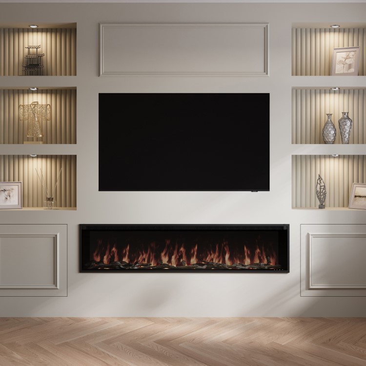 Black Slimline Inset Electric Media Wall Smart Fire Place - 70 Inch - AmberGlo