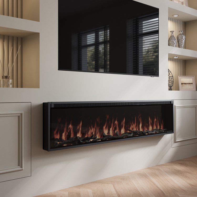 Black Slimline Inset Electric Media Wall Smart Fire Place - 70 Inch - AmberGlo
