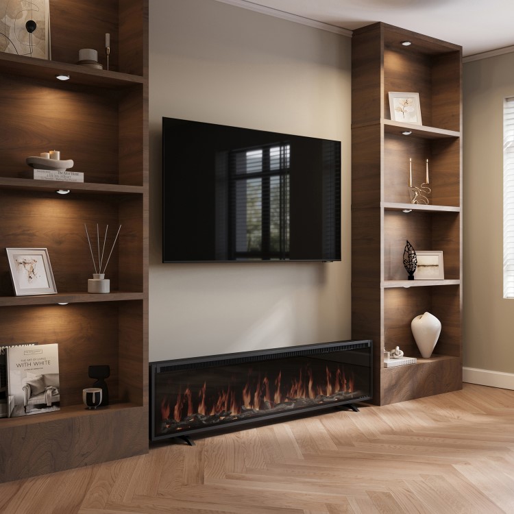 Black Slimline Inset Electric Media Wall Smart Fire Place - 70 Inch - AmberGlo