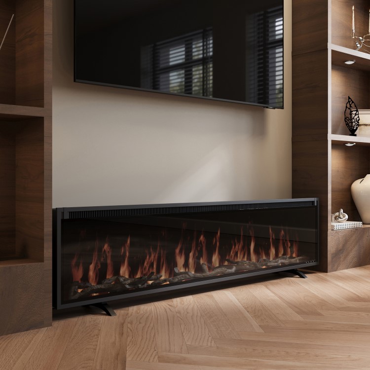 Black Slimline Inset Electric Media Wall Smart Fire Place - 70 Inch - AmberGlo