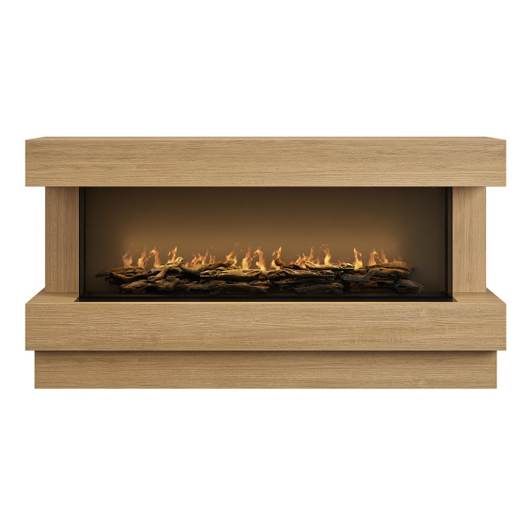 Freestanding Oak 3-Sided Electric Fire with Logs - 60 Inch - AmberGlo