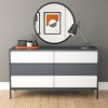 Wide Grey Retro Chest of 6 Drawers with Legs - Aiko
