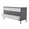Wide Grey Retro Chest of 6 Drawers with Legs - Aiko