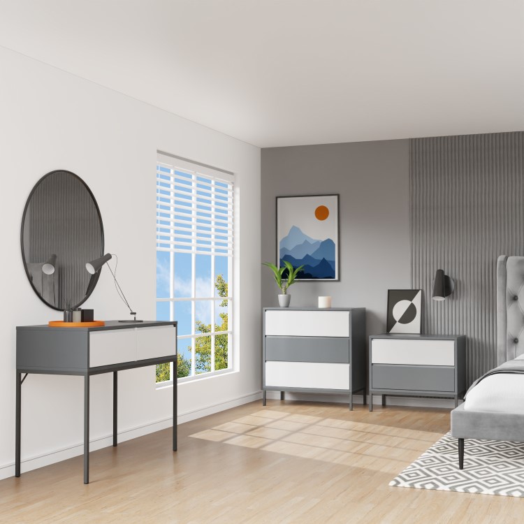 Wide Grey Retro Chest of 6 Drawers with Legs - Aiko