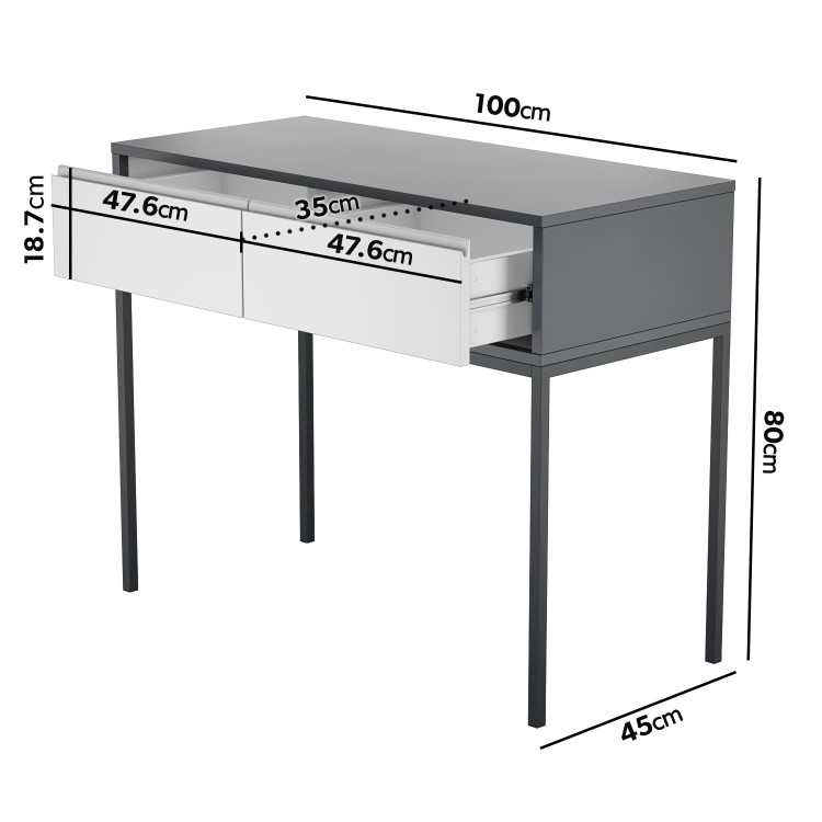 Grey Retro Dressing Table with 2 Drawers - Aiko