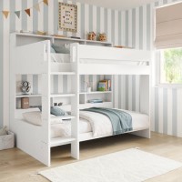 White Bunk Bed with Storage Shelves - Aire