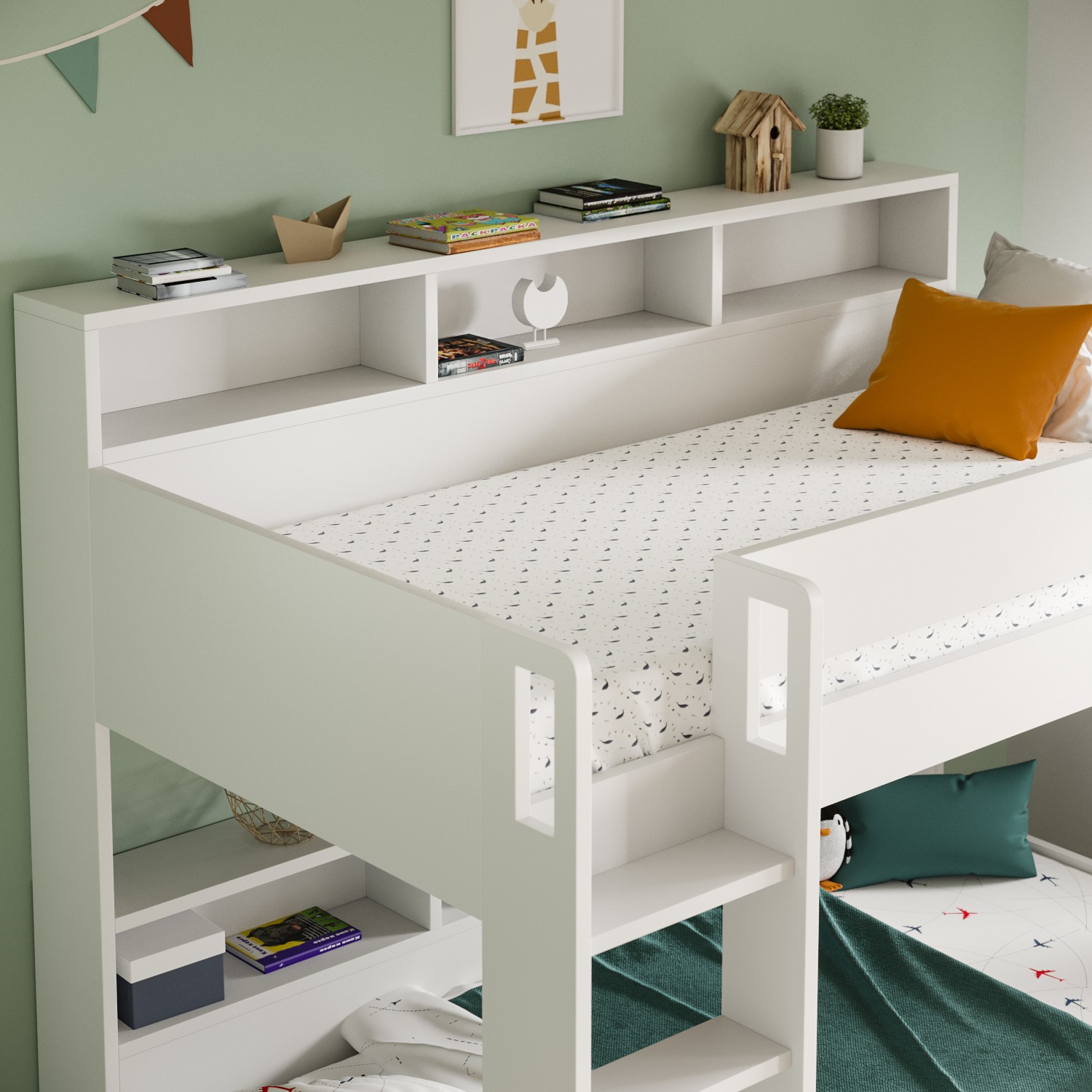White Bunk Bed with Storage Shelves Aire BuyItDirect.ie