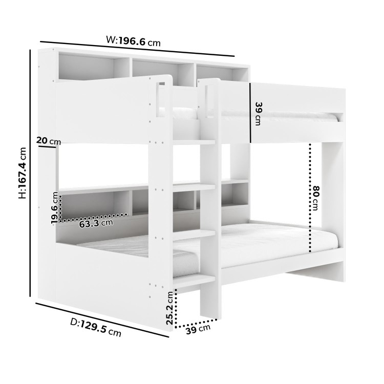 White Bunk Bed with Storage Shelves - Aire