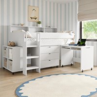 White Mid Sleeper Cabin Bed with Desk and Storage - Aire