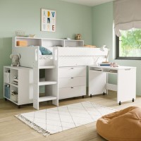 White Mid Sleeper Cabin Bed with Desk and Storage - Aire White Mid Sleeper Cabin Bed with Desk and Storage - Aire
