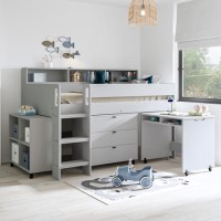 Grey Mid Sleeper Cabin Bed with Desk and Storage - Aire Grey Mid Sleeper Cabin Bed with Desk and Storage - Aire