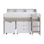 White and Oak Mid Sleeper Cabin Bed with Desk and Storage - Aire