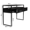 Large Black Glass Top Console Table with Drawers &amp; Black Legs - Akila