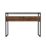 Large Walnut Glass Top Console Table with Drawers & Black Legs - Akila