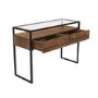 Large Walnut Glass Top Console Table with Drawers & Black Legs - Akila