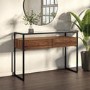 Large Walnut Glass Top Console Table with Drawers & Black Legs - Akila