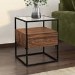 Walnut Side Table with Glass Top and Storage Drawer - Akila
