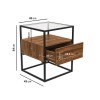 Square Walnut Side Table with Glass Top and Storage Drawer - Akila