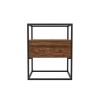 Square Walnut Side Table with Glass Top and Storage Drawer - Akila