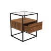 Square Walnut Side Table with Glass Top and Storage Drawer - Akila